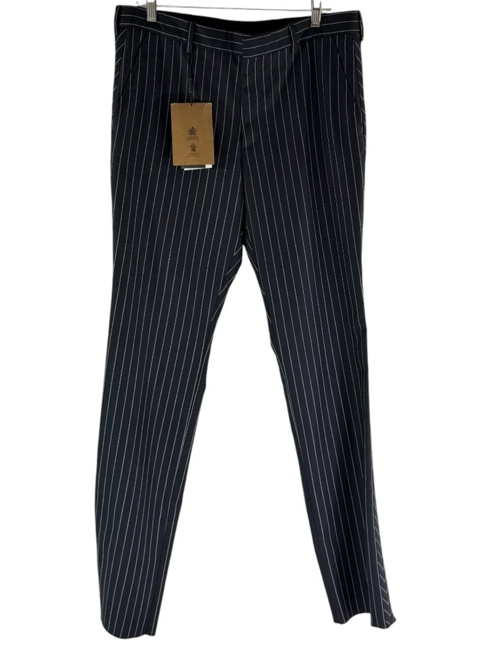 $760 BURBERRY Dark Navy & White Wool Pinstripe Striped Men Trousers 52EU - 42 US